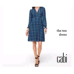 CAbi The Ten Dress SZ M‎ Blue Floral Cinched Babydoll Empire Wedding Work